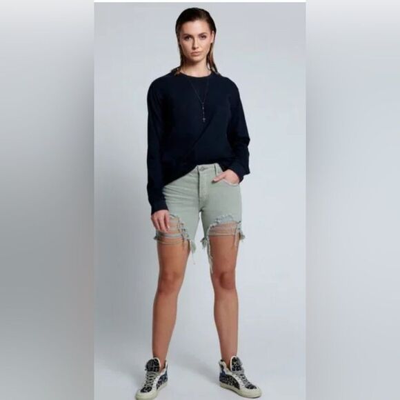 One Teaspoon Free People Stevies Long Length Boyfriend Shorts fade Khaki NWT 28 - Picture 2 of 12